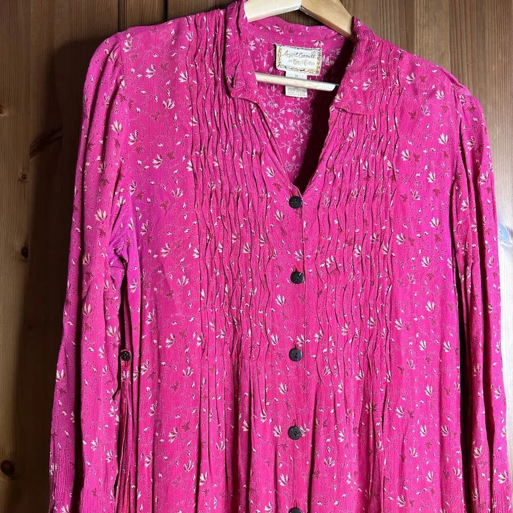 April Cornell Button Front Midi Dress Women’s Medium Cottagecore Prairie Modest - Picture 6 of 11
